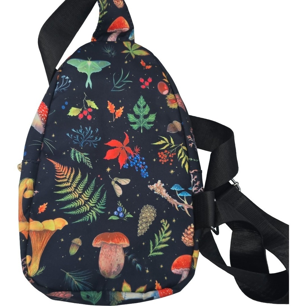 JINGPIN MUSHROOM PRINT SLING CROSSBODY BAG ZIP NYLON WOMENS - Picture 3 of 8
